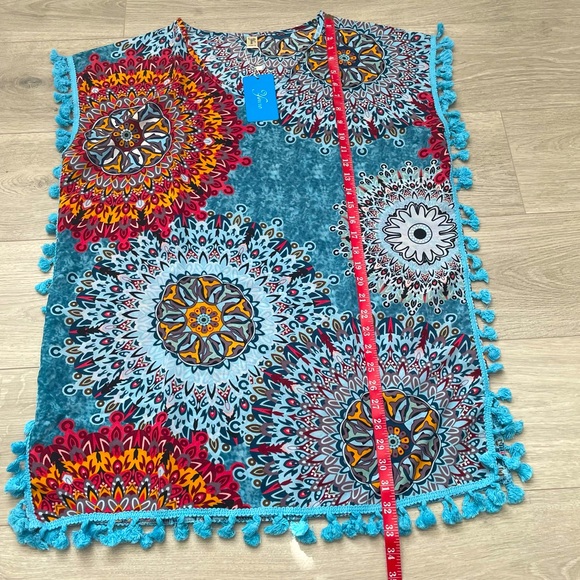 Blue Red Orange Cover Up Swim Beach Pool - Picture 5 of 7